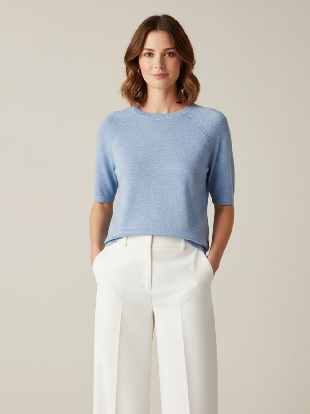 Loft S Blue Short Sleeve Linen Blend Sweater Quiet Luxury Minimalist Scandi